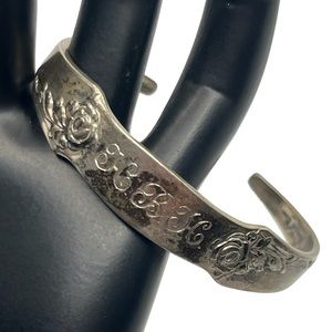 Heirloom sterling silver damask rose monogrammed engraved flower cuff bracelet